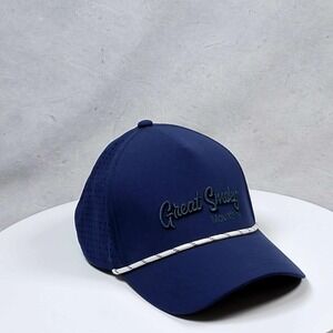 Mens Great Smoky Mountains Cap Navy Blue Rope Accent Baseball Strapback Hat
